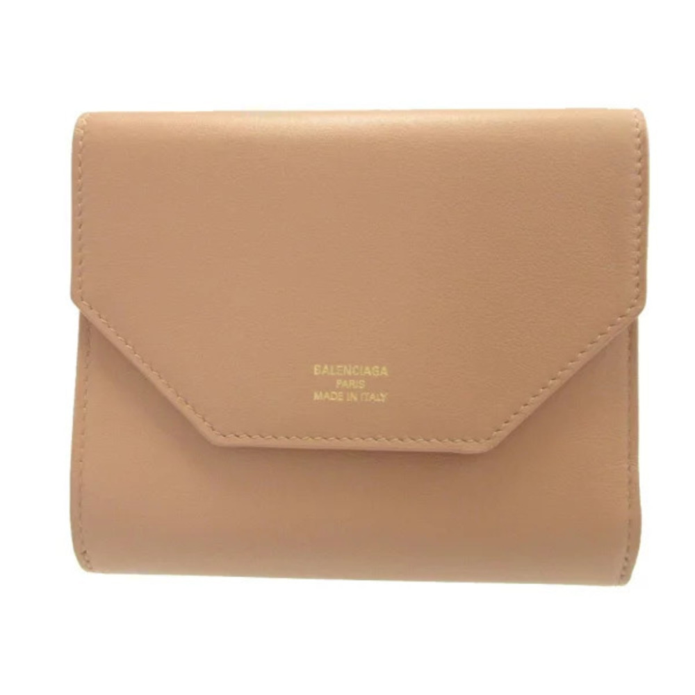 Balenciaga ENVELOPE Leather Beige Cream Compact Wallet Bi fold